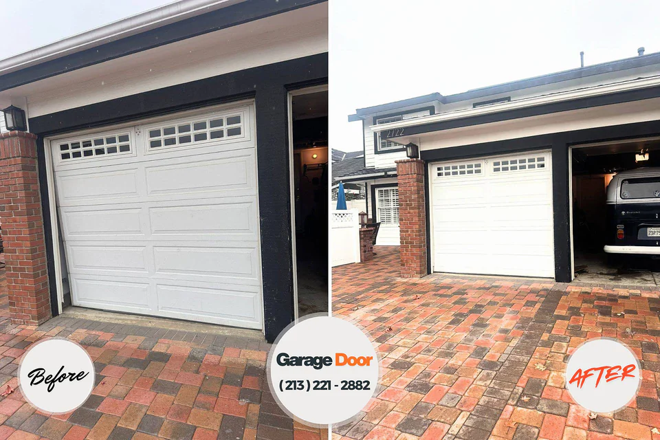 Before and after: garage door repair Great Neck Plaza, NY